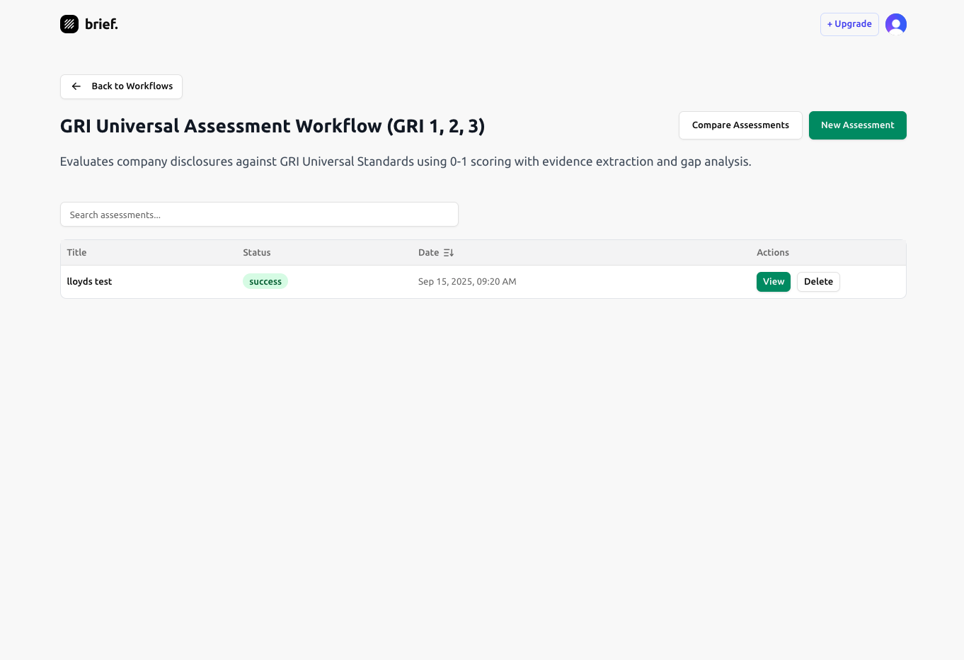 ESG Assessments Overview - Complete list of available assessments and their status